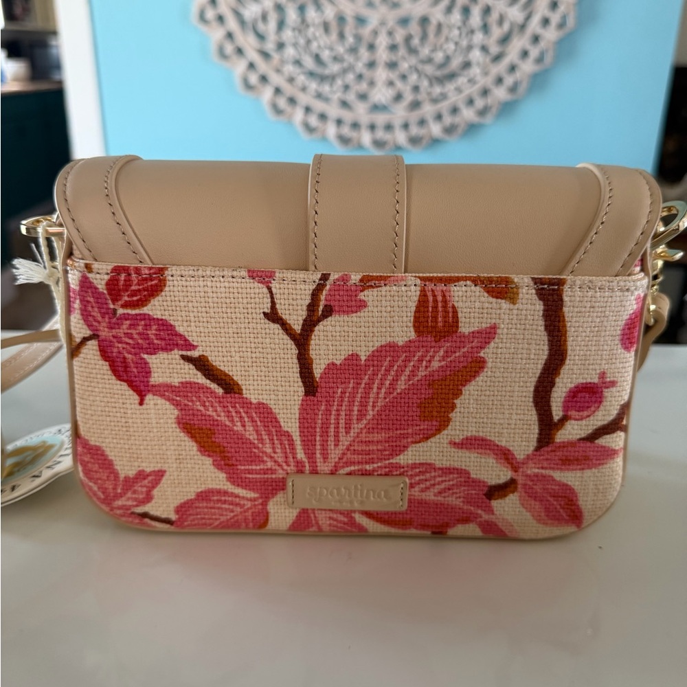 NWT Spartina 449 Beige Leather & Floral Crossbody - Picture 2 of 13
